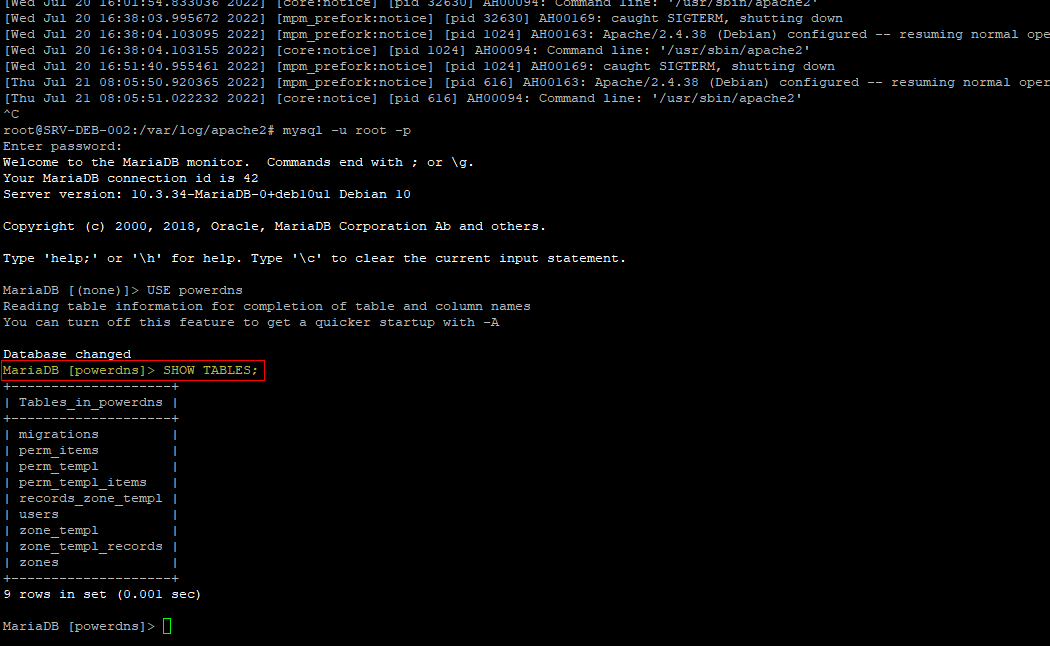 PowerDNS - show tables.png