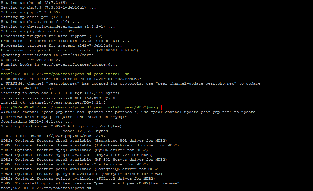 PowerDNS - pear install db.png