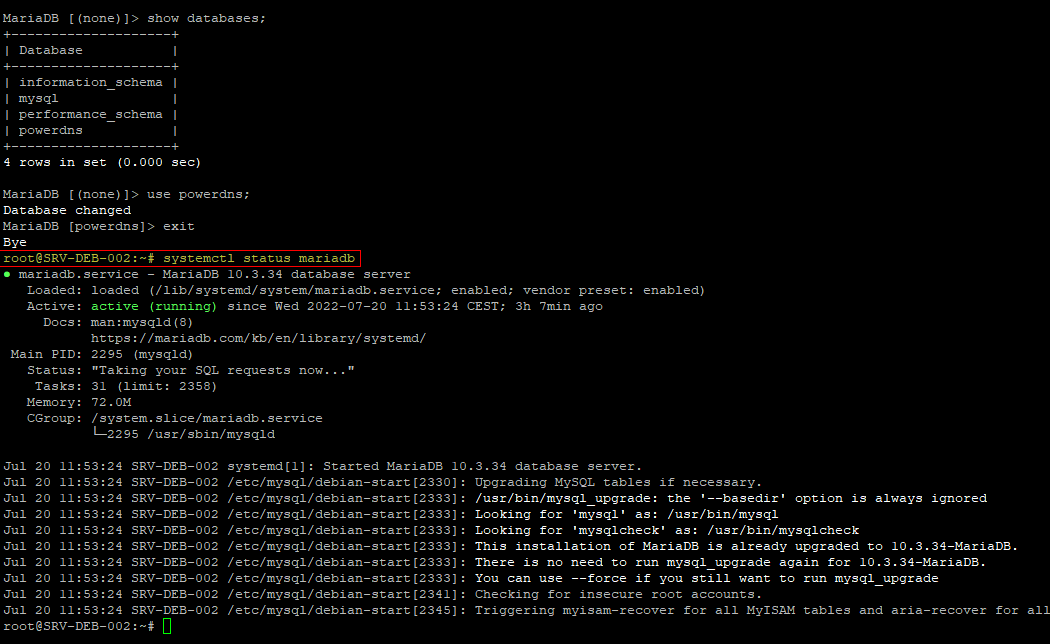 PowerDNS - mariadb status.png